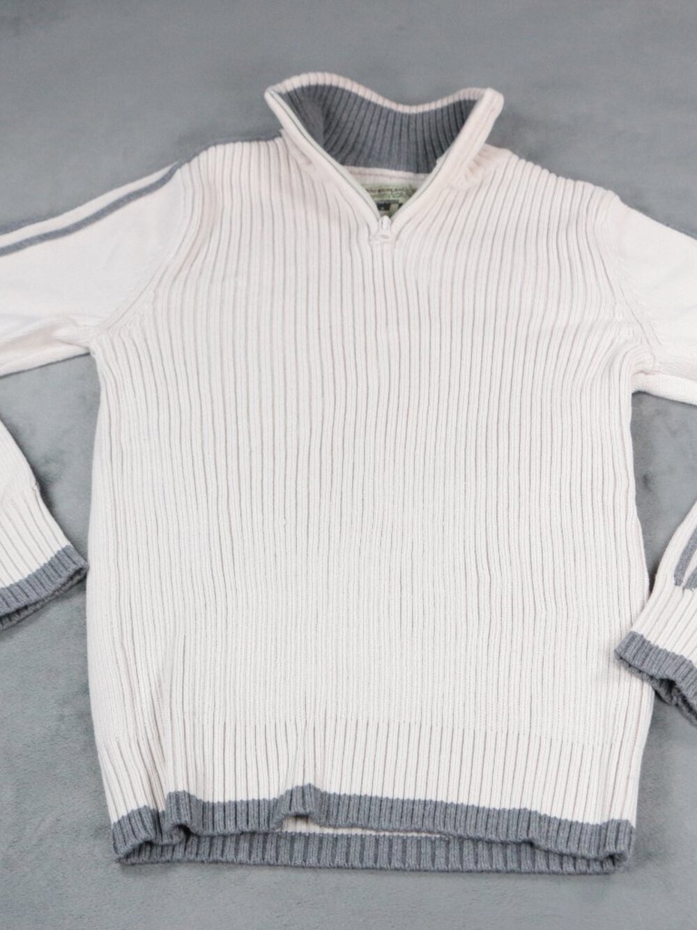 American Rag Sweater Mens Small Beige Ribbed 1/4 Zip Mock Neck Cotton Pullover